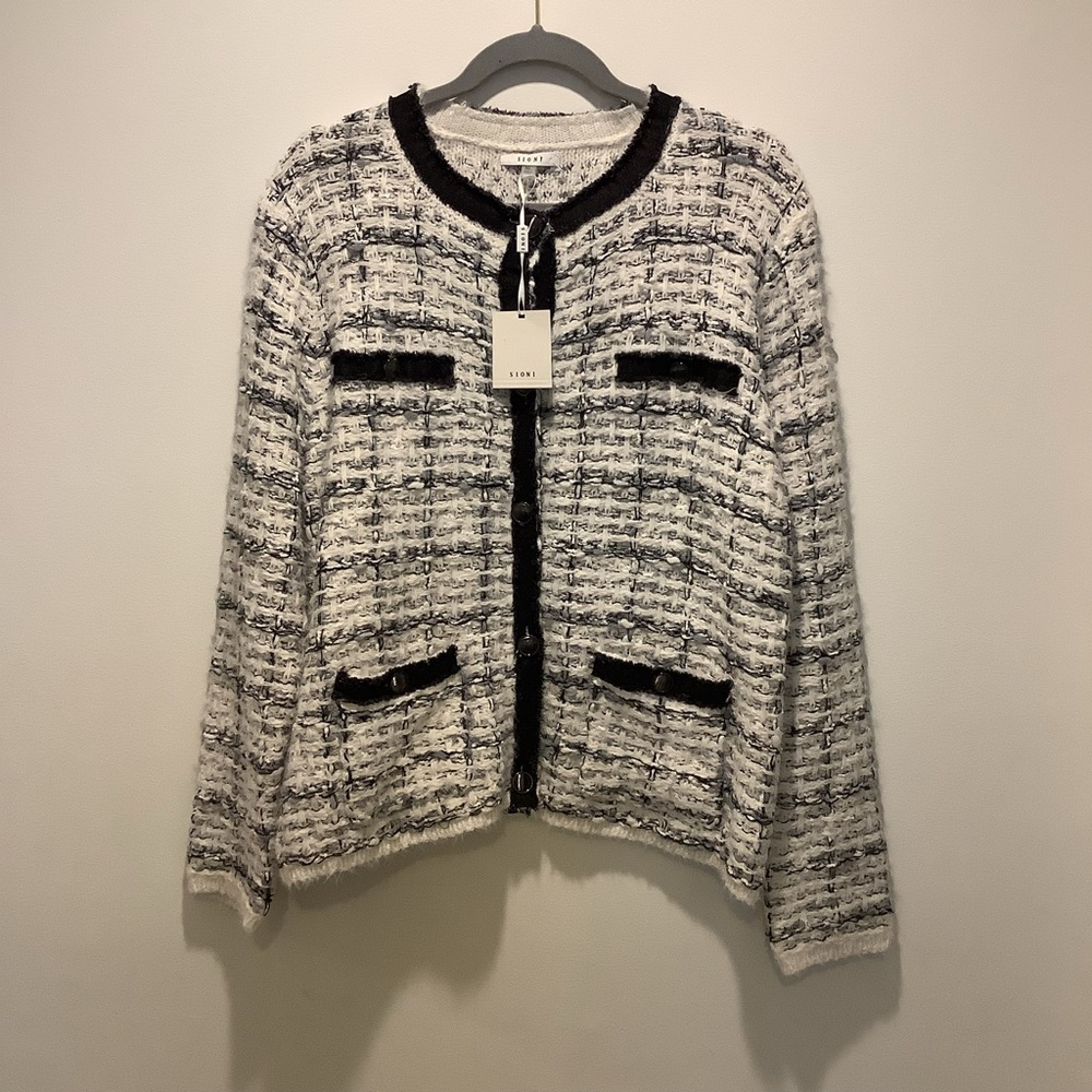NEW Sioni Size XL Open Front Cardigan Businesses Sweater Black And White